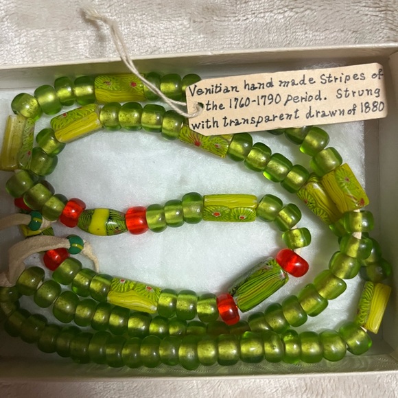 African Trade~Venetian Vintage (1760-1790) Millefiori Lime Green Glass Beads - Picture 2 of 16